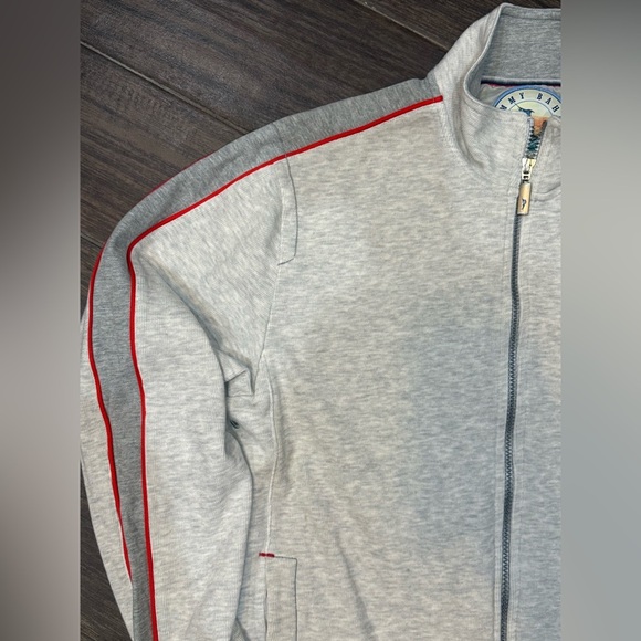Tommy Bahama Light Gray Zip-Up Sweater with Red Stripes - Picture 6 of 10